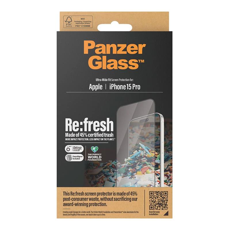 PanzerGlass ochranné sklo UWF Refresh pre iPhone 15 Pro - Black Frame 