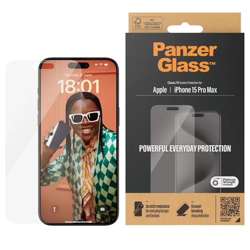PanzerGlass ochranné sklo Classic Fit pre iPhone 15 Pro Max - Clear 