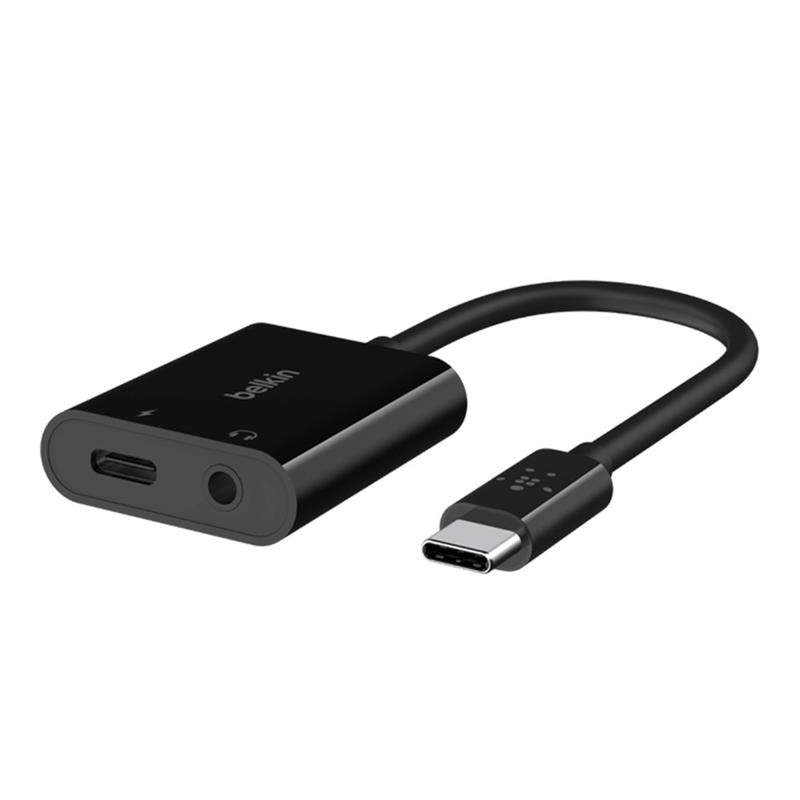 Belkin RockStar 3.5mm Audio + USB-C Charge Adapter - Black 