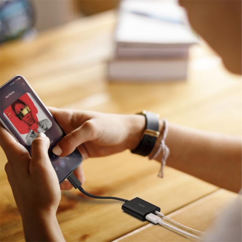 Belkin RockStar 3.5mm Audio + USB-C Charge Adapter - Black 