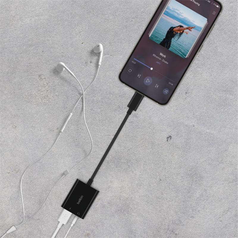 Belkin RockStar 3.5mm Audio + USB-C Charge Adapter - Black 