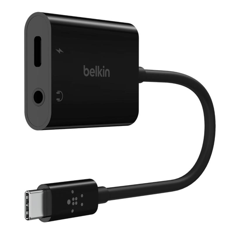 Belkin RockStar 3.5mm Audio + USB-C Charge Adapter - Black 