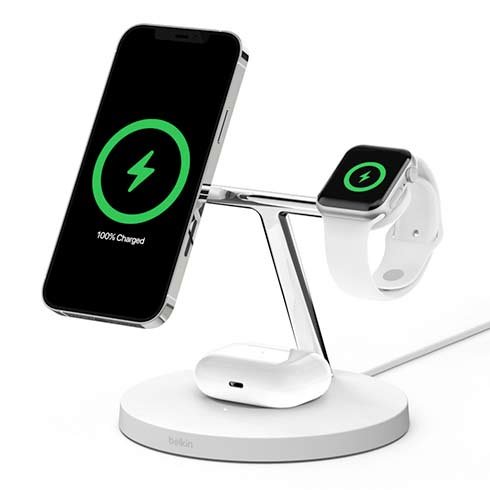 Belkin Boost Charge Pro 3-in-1 Wireless Charger with Magsafe 15W - White