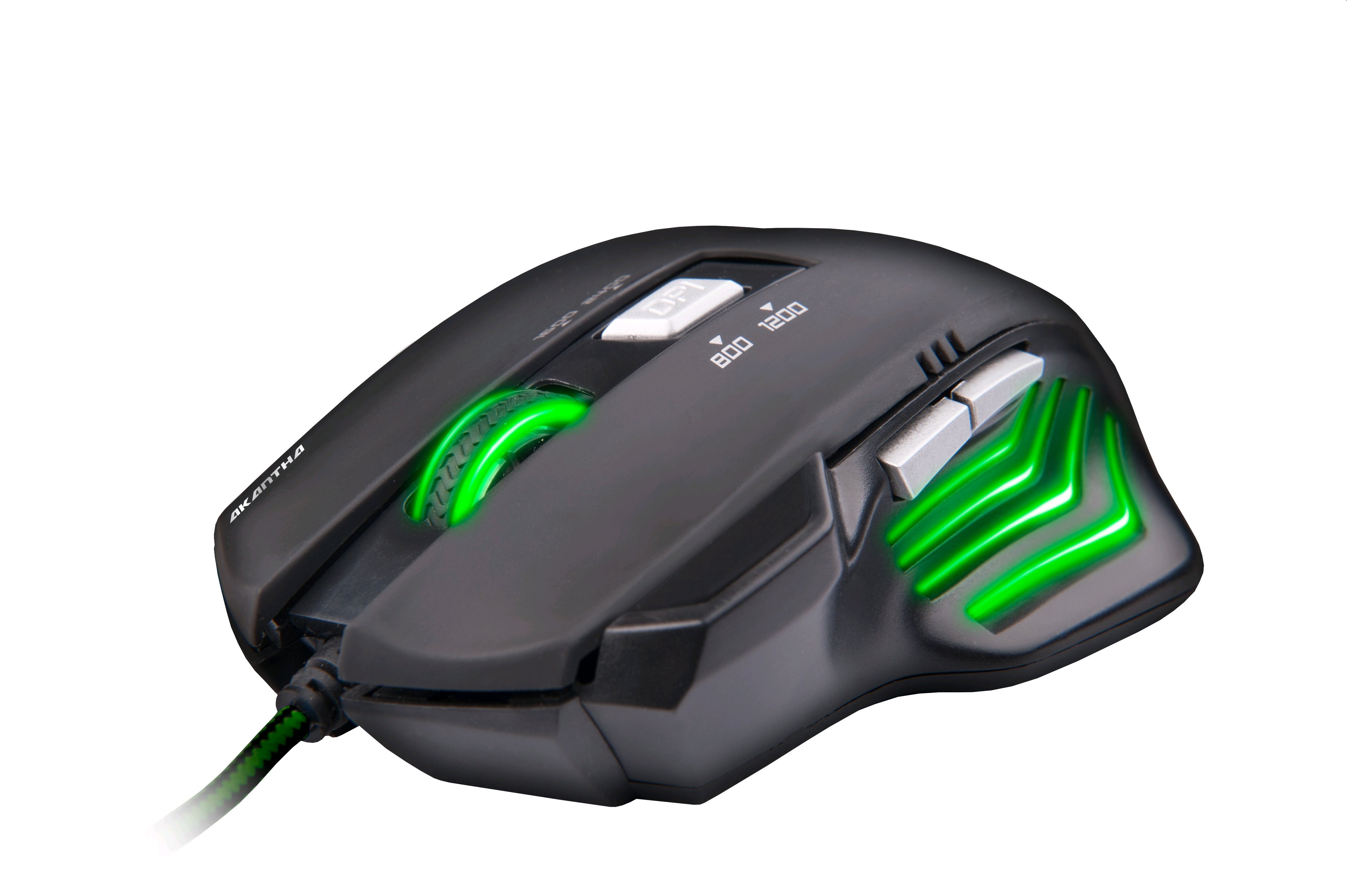 Herná myš C-TECH Akantha (GM-01G), casual gaming, herná, zelené podsvietenie, 2400DPI, USB