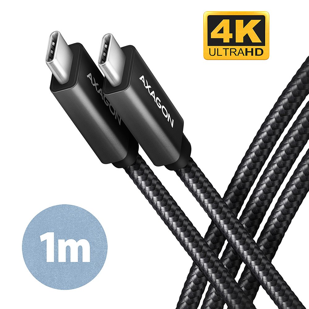 AXAGON BUCM32-CM10AB, SPEED+ kábel USB-C <-> USB-C, 1 m, USB 3.2 Gen 2, PD 100W 5A, 4k HD, ALU, opletenie, čierny