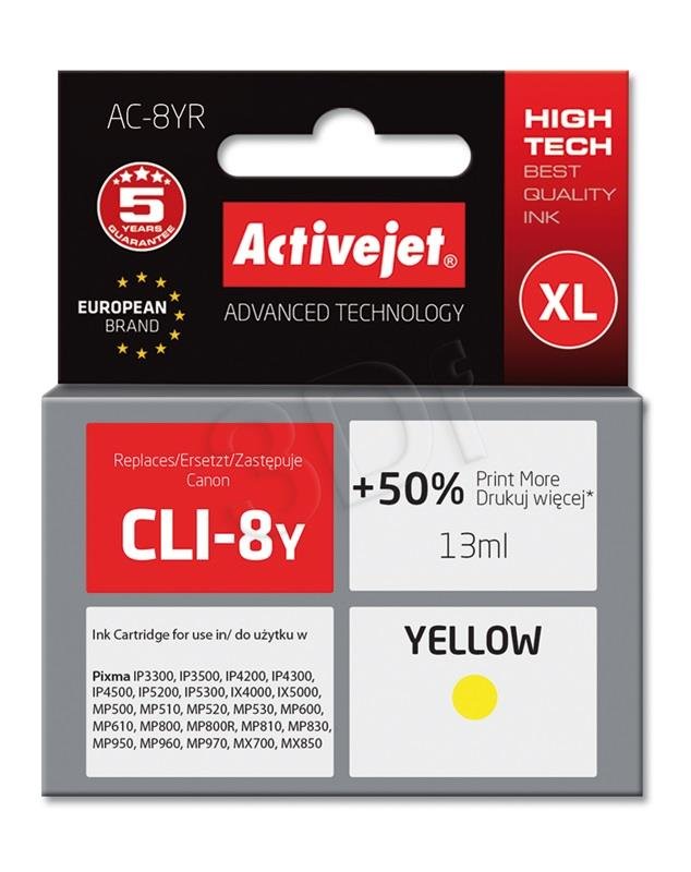 Atrament ActiveJet pre Canon CLI-8 Yellow 15ml + chip