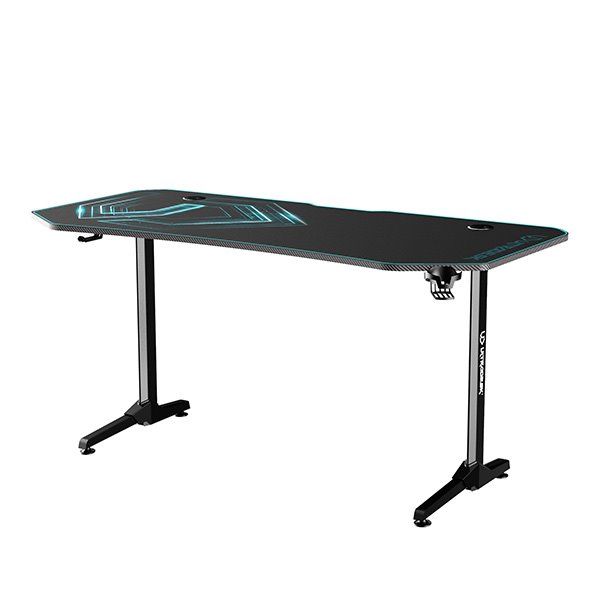 ULTRADESK Herný stôl FRAG XXL BLUE, 160 x 75 cm, 75 cm, držiak nápojov a slúchadiel, stojan BEAM, s celoplošnou XXL podl