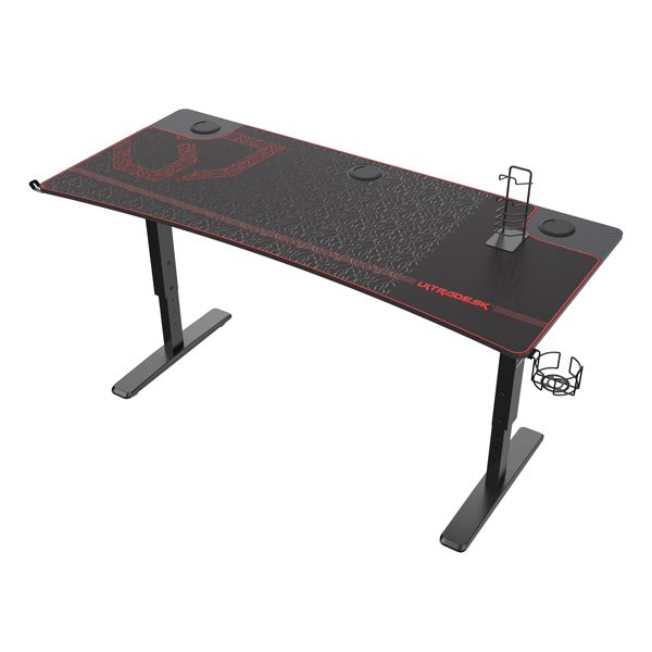 ULTRADESK Herný stôl Ultradesk CRUISER RED, 160x70 cm, 66-82 cm, držiak slúchadiel, 3 otvory pre káble, výškovo nastavit