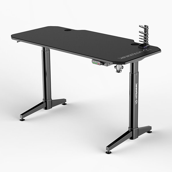 ULTRADESK Herný stôl LEVEL BLACK, 140x66cm, 72-124cm, elektricky nastaviteľná výška, s XXL podložkou pod myš