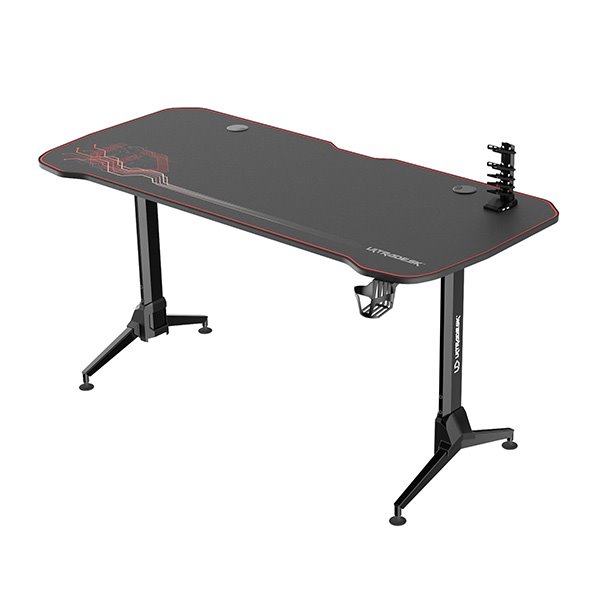 ULTRADESK Herný stôl GRAND RED, 160x75 cm, 70-80 cm, 3 úrovne výšky, s XXL podložkou pod myš, držiak slúchadiel