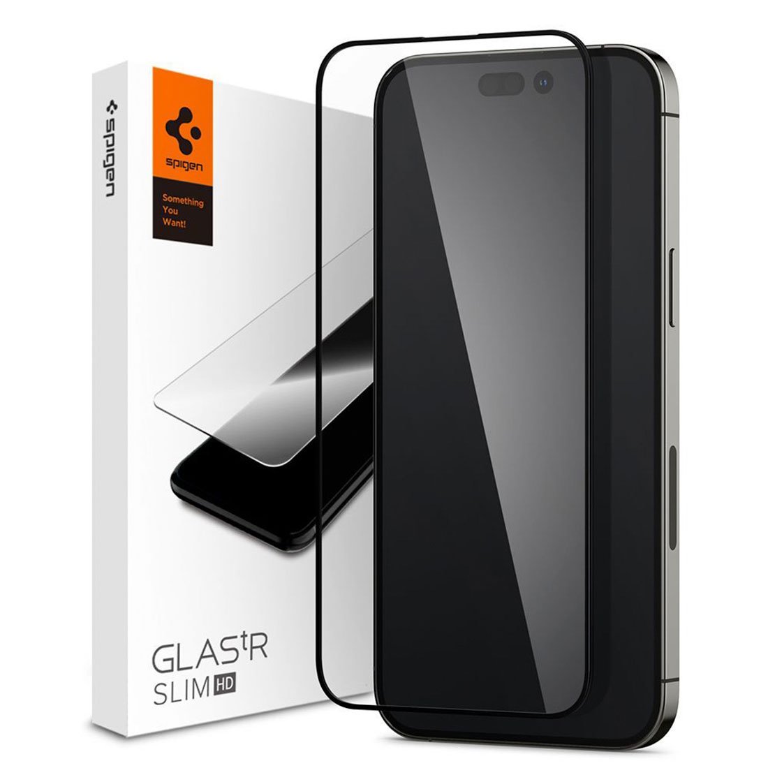 Spigen ochranné sklo GLAS.tR Slim HD pre iPhone 14 Pro Max - Black Frame
