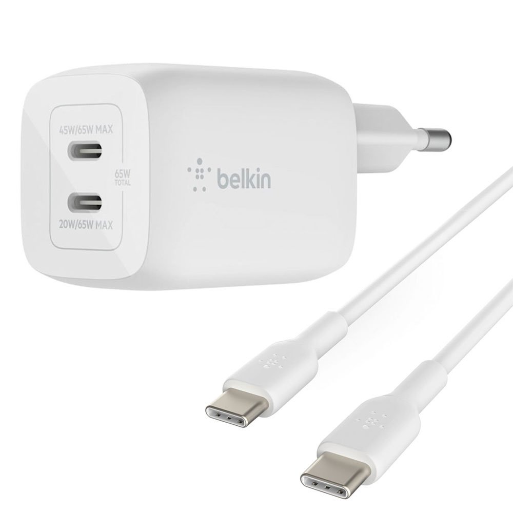 Belkin 65W Dual USB-C GaN PD Wall Charger with PPS + 2m USB-C kábel - White