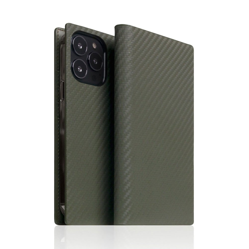 SLG Design puzdro D+ Italian Carbon Leather Diary pre iPhone 14 Pro - Khaki