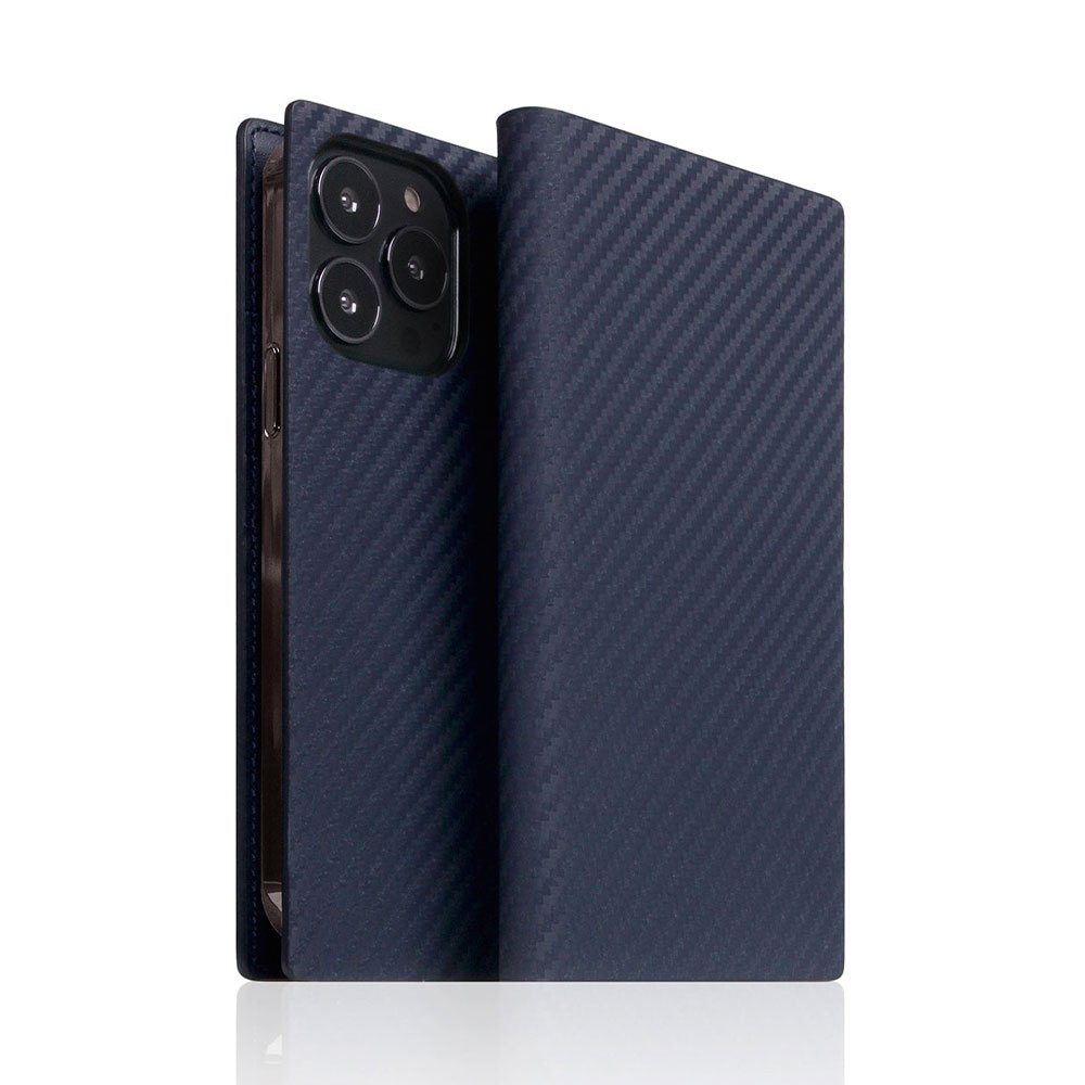 SLG Design puzdro D+ Italian Carbon Leather Diary pre iPhone 14 Pro - Navy
