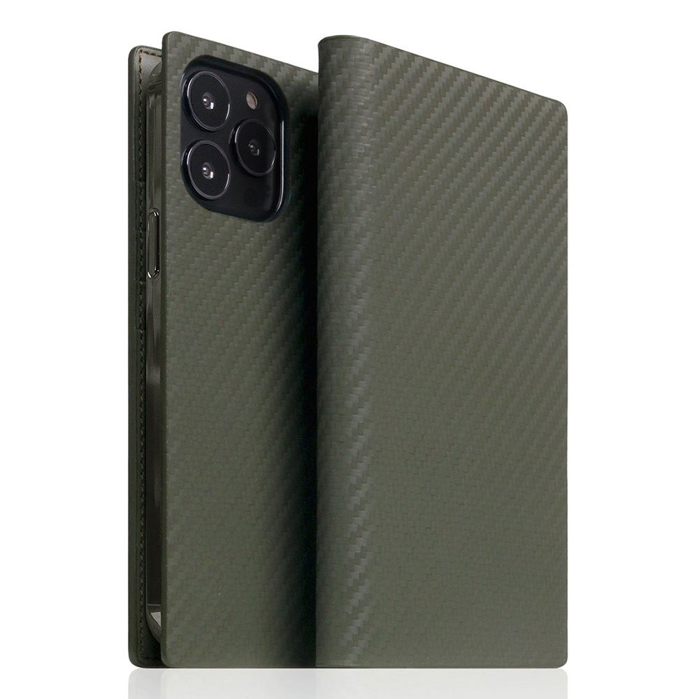SLG Design puzdro D+ Italian Carbon Leather Diary pre iPhone 14 Pro Max - Khaki