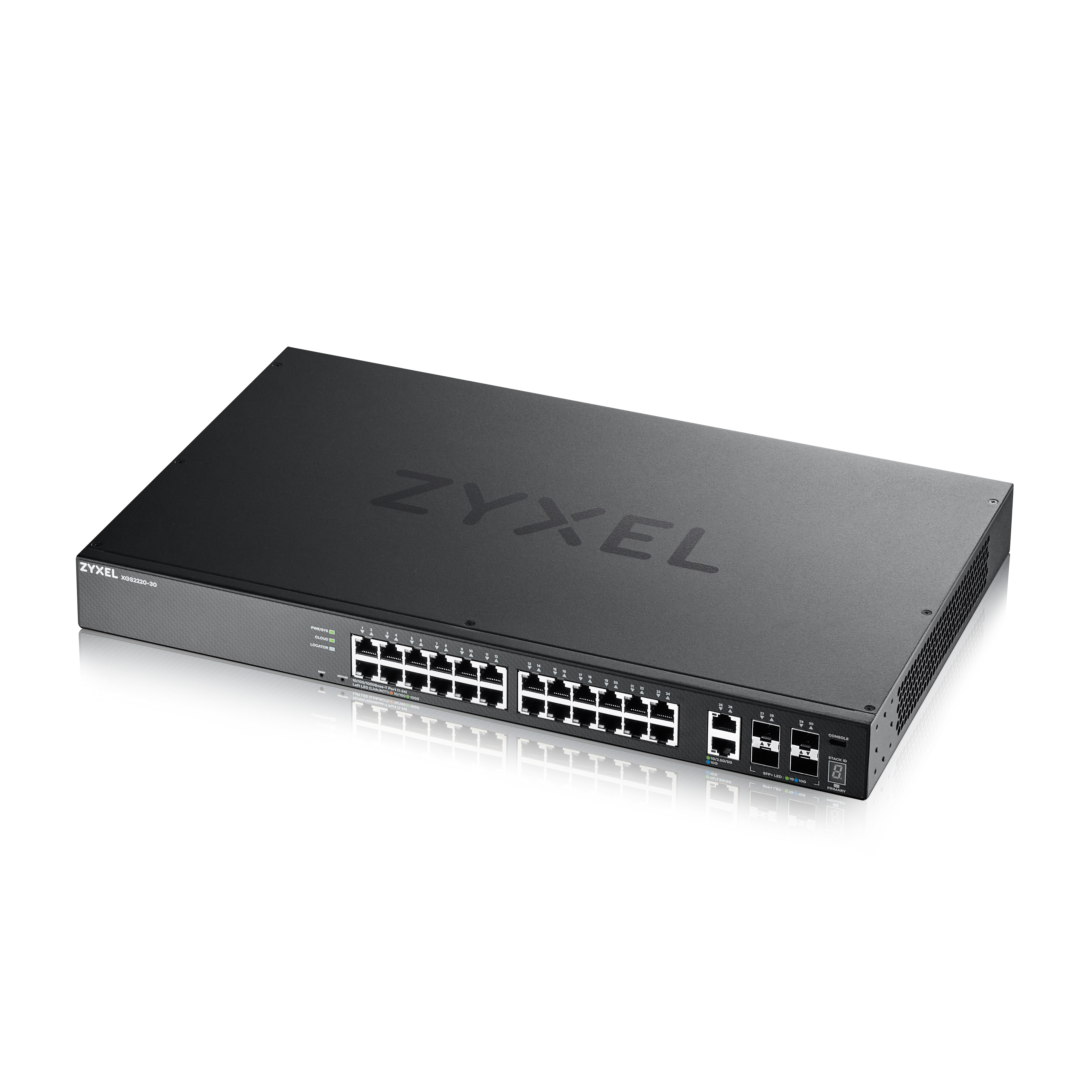 ZyXEL XGS2220-30, L3 Access Switch, 24x1G RJ45 2x10mG RJ45, 4x10G SFP+ Uplink, incl. 1 yr NebulaFlex Pro