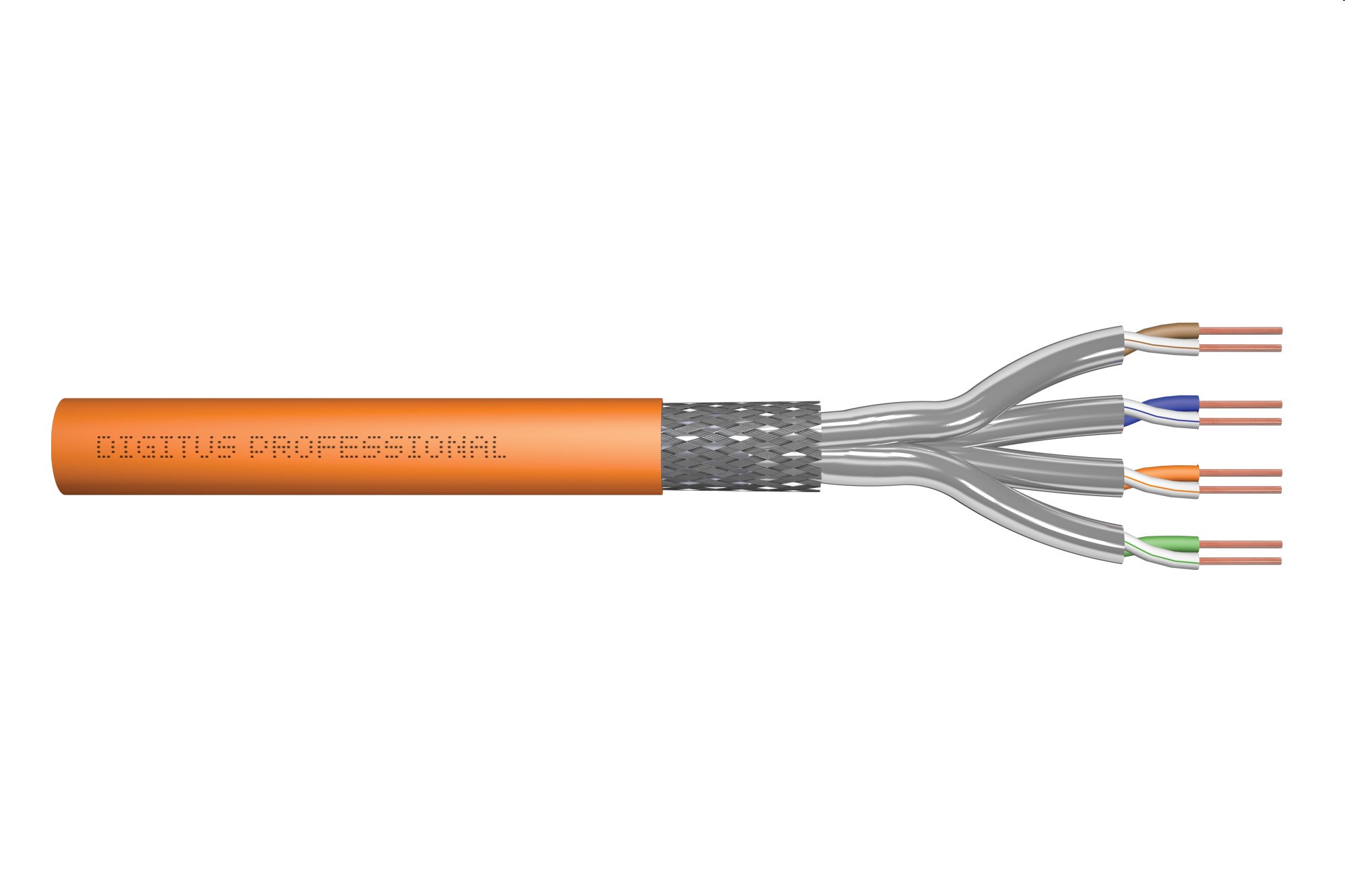 DIGITUS kábel Cat7 S/FTP, drôt, 1200MHz Cca, AWG 23/1, 500m cievka,  oranžový