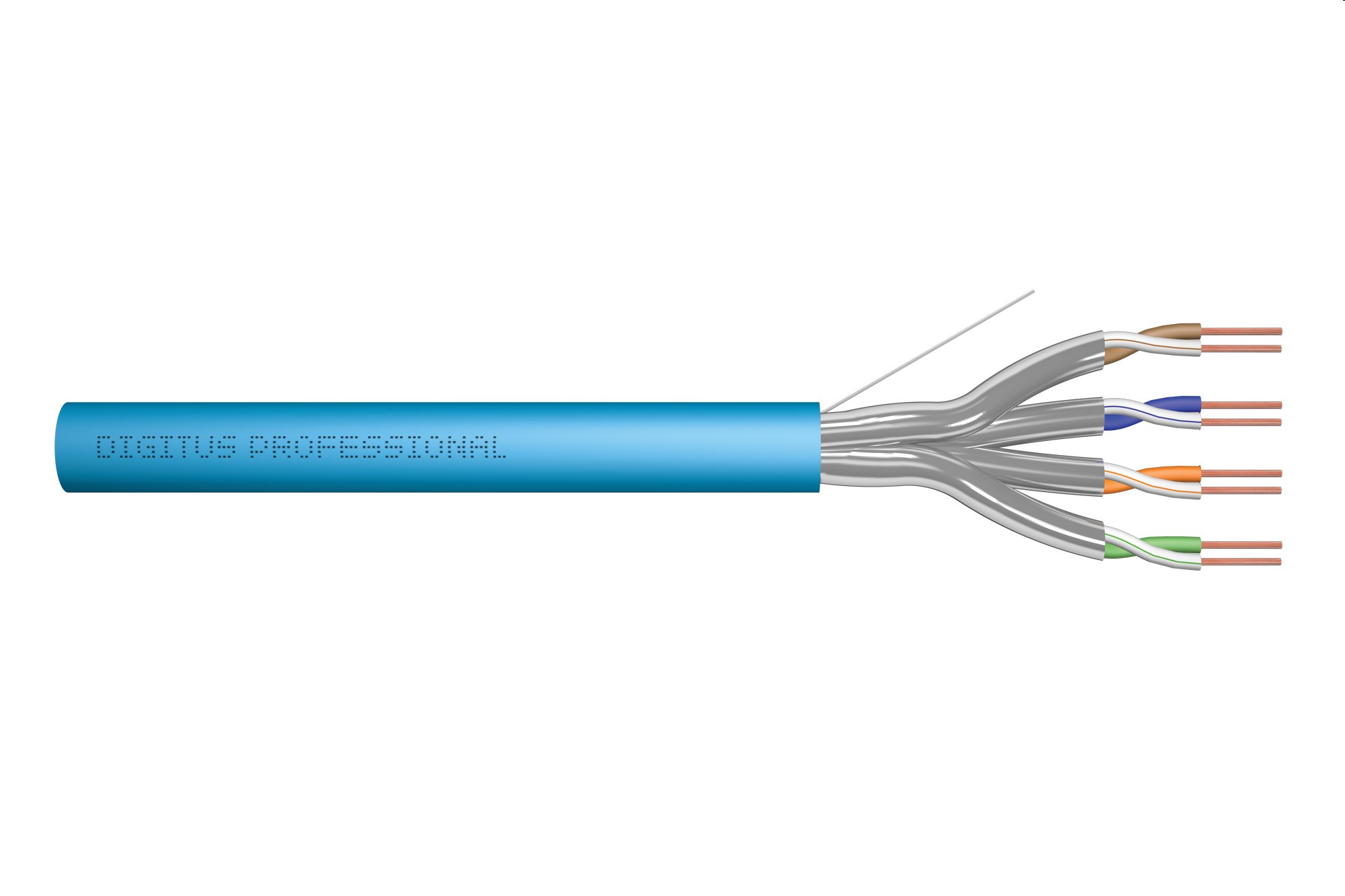 DIGITUS kábel Cat6A U/FTP, drôt, 500MHz Eca, AWG 23/1, 305m cievka, modrý