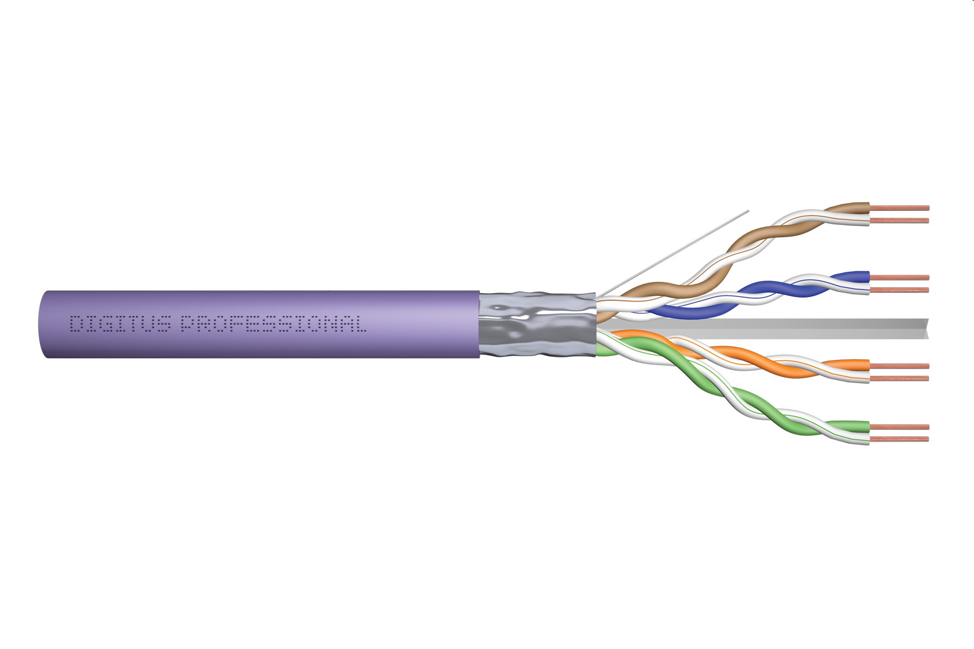 DIGITUS kábel Cat6 F/UTP, drôt, 250MHz Cca, AWG 23/1, 500m cievka, fialový