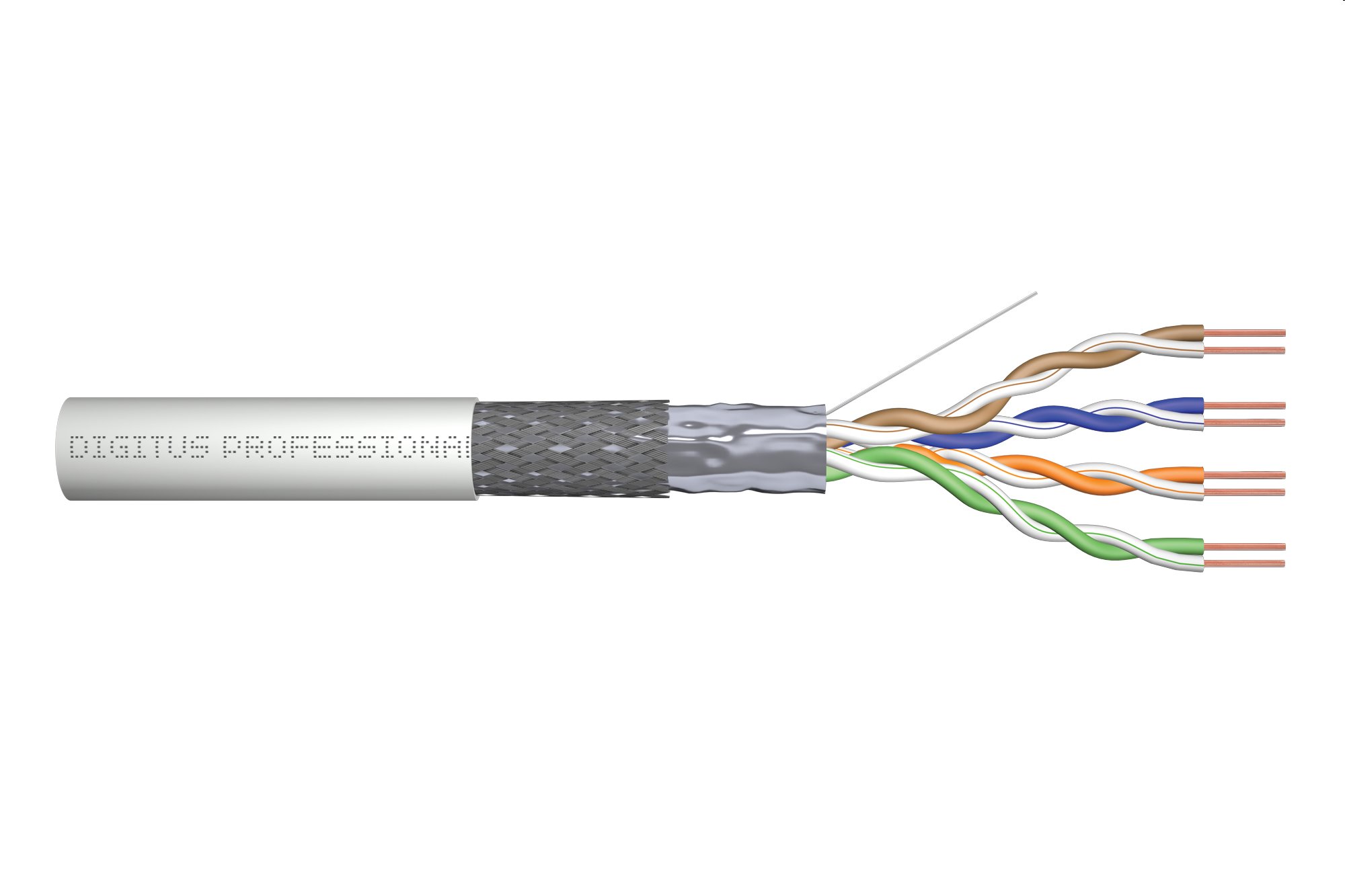 DIGITUS kábel Cat5e SF/UTP, drôt, 100MHz Eca (PVC), AWG 24/1, 305m box, šedý