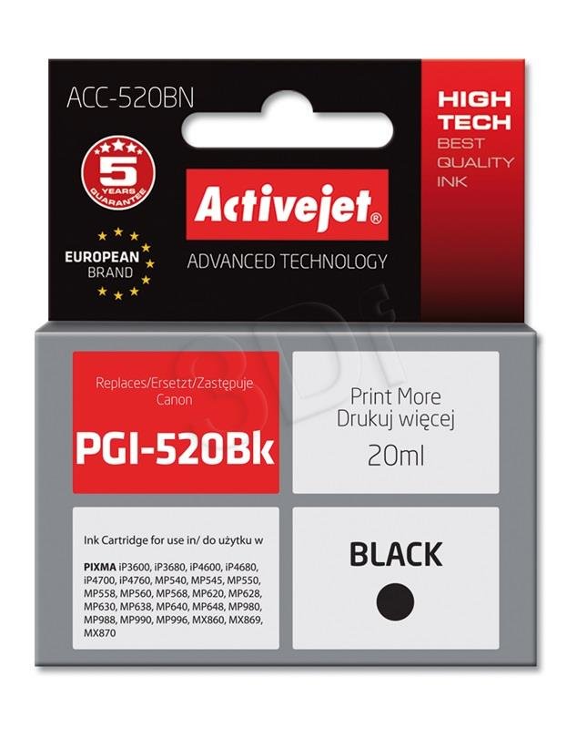 Atrament ActiveJet pre Canon PGI-520Bk Black + chip 20ml