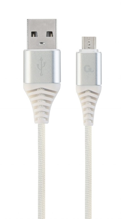 Kábel CABLEXPERT USB 2.0 AM na MicroUSB (AM/BM), 1m, opletený, bielo-strieborný, blister, PREMIUM QUALITY