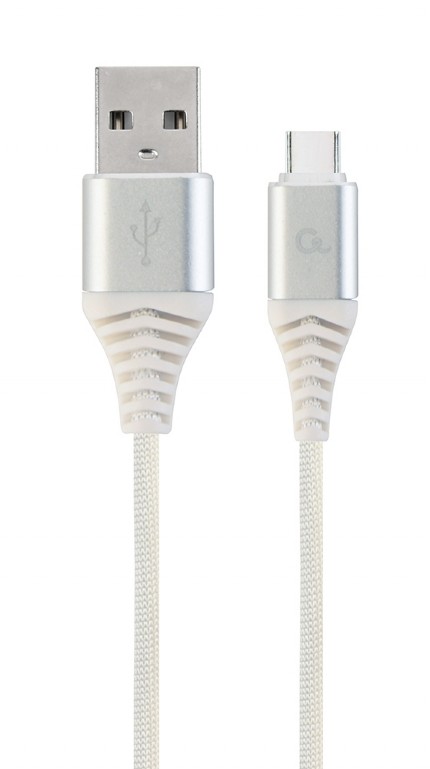 Kábel CABLEXPERT USB 2.0 AM na Type-C kábel (AM/CM), 1m, opletený, bielo-strříbrný, blister, PREMIUM QUALITY