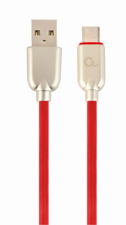 Kábel CABLEXPERT USB 2.0 AM na Type-C kábel (AM/CM), 2m, pogumovaný, červený, blister, PREMIUM QUALITY