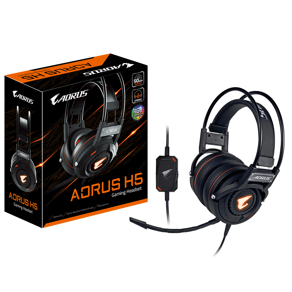 GIGABYTE sluchátka s mikrofonem headset AURUS H5,  wired,  RGB Lighting,  USB/ 3.5mm