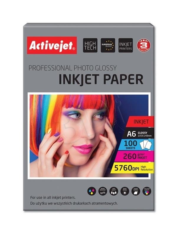 ActiveJet Fotopapier Premium Photo Glossy (resin coated) A6 100 ks 260g AP6-260GR100