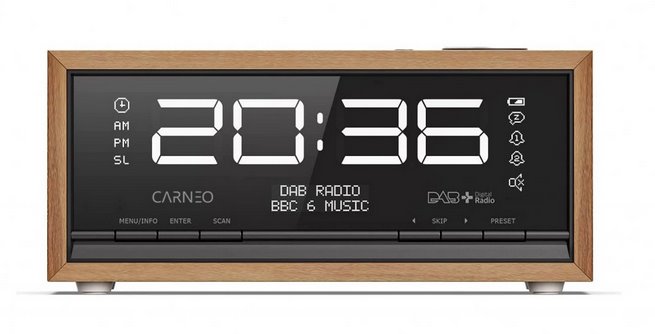 CARNEO C100, rádio DAB+, FM, BT, budík, OLED, drevo 