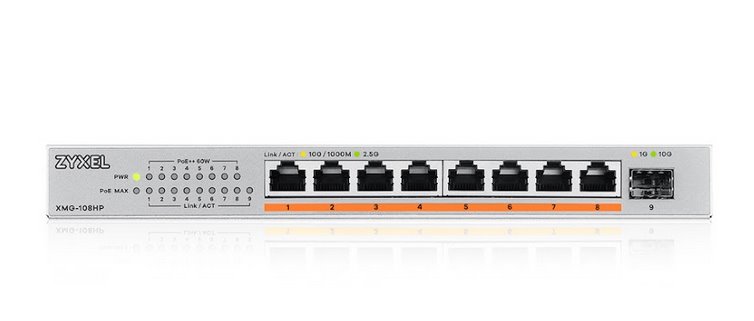 Zyxel XMG-108HP 8 Ports 2,5G + 1 SFP+, 8 ports 100W total PoE++ Desktop MultiGig unmanaged Switch