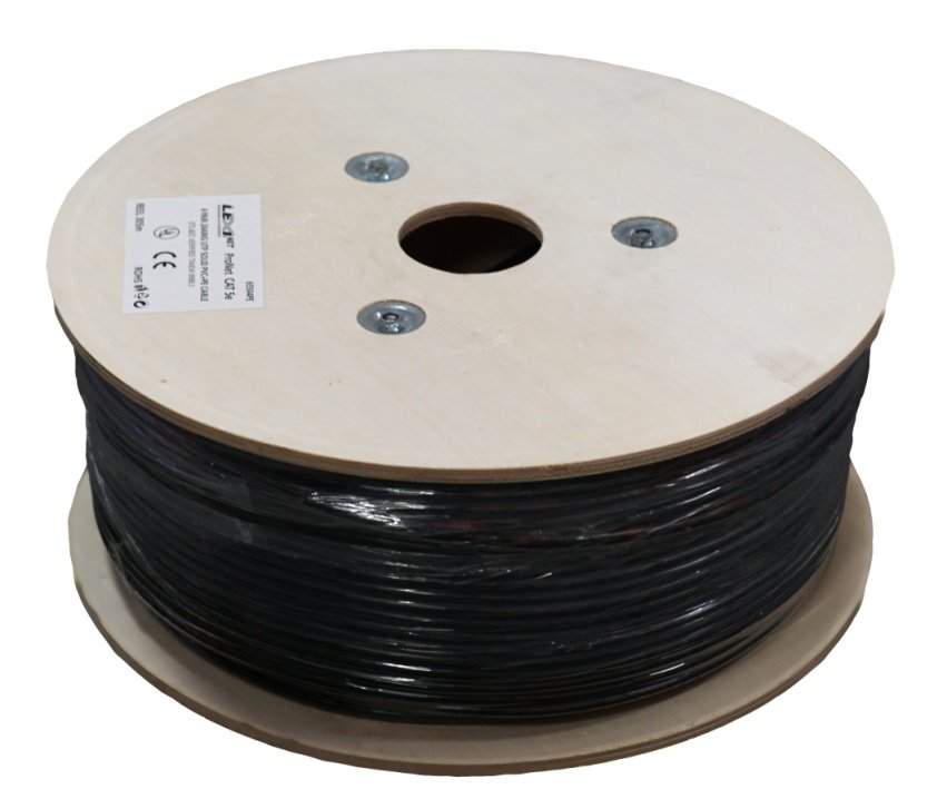 LEXI kábel UTP, Cat5E, drôt, OUTDOOR doublejacket PVC+PE, Fca, cievka 305m - čierna