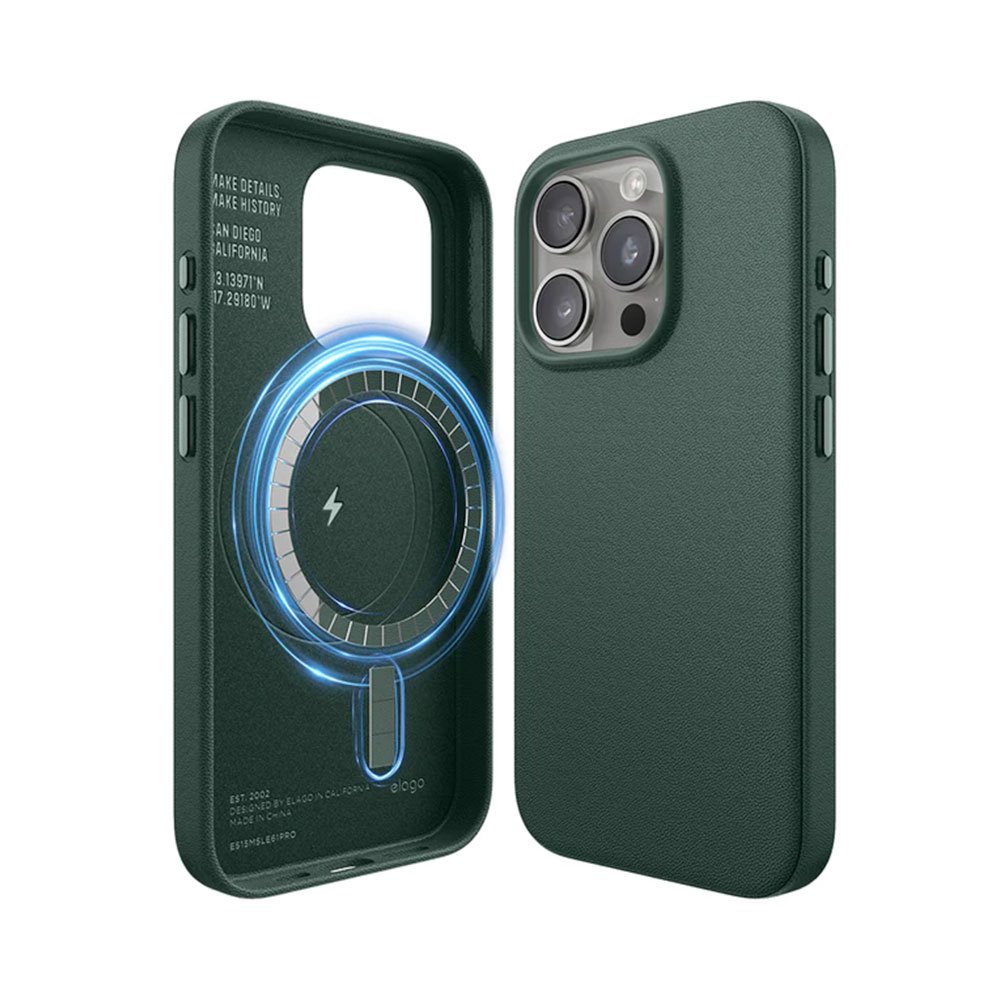 Elago kryt Leather Case Magsafe pre iPhone 15 Pro - Midnight Green