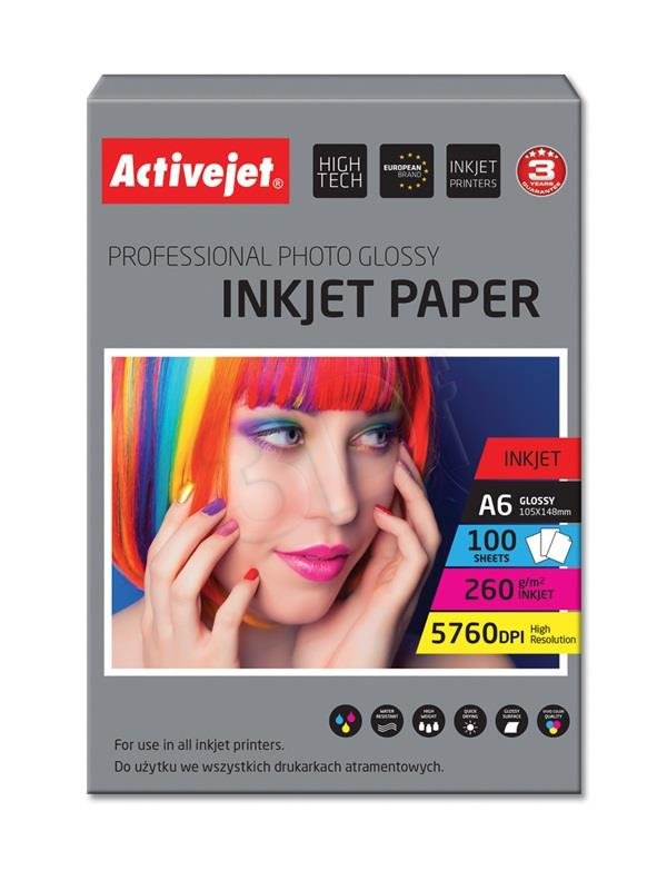 ActiveJet fotopapier Premium Photo Glossy (resin) A6 200 ks 260g AP6-260GR200