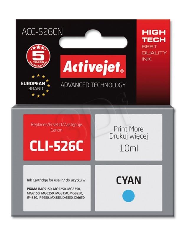 Atrament ActiveJet pre Canon CLI-526C Cyan 10ml s chipom