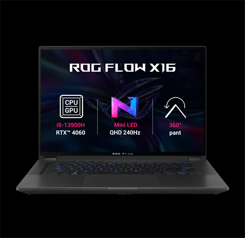 ASUS ROG Flow X16, i9-13900H, 16GB DDR5, 1TB SSD, RTX4060, 16" QHD+ 16:10, Win11H, Off Black