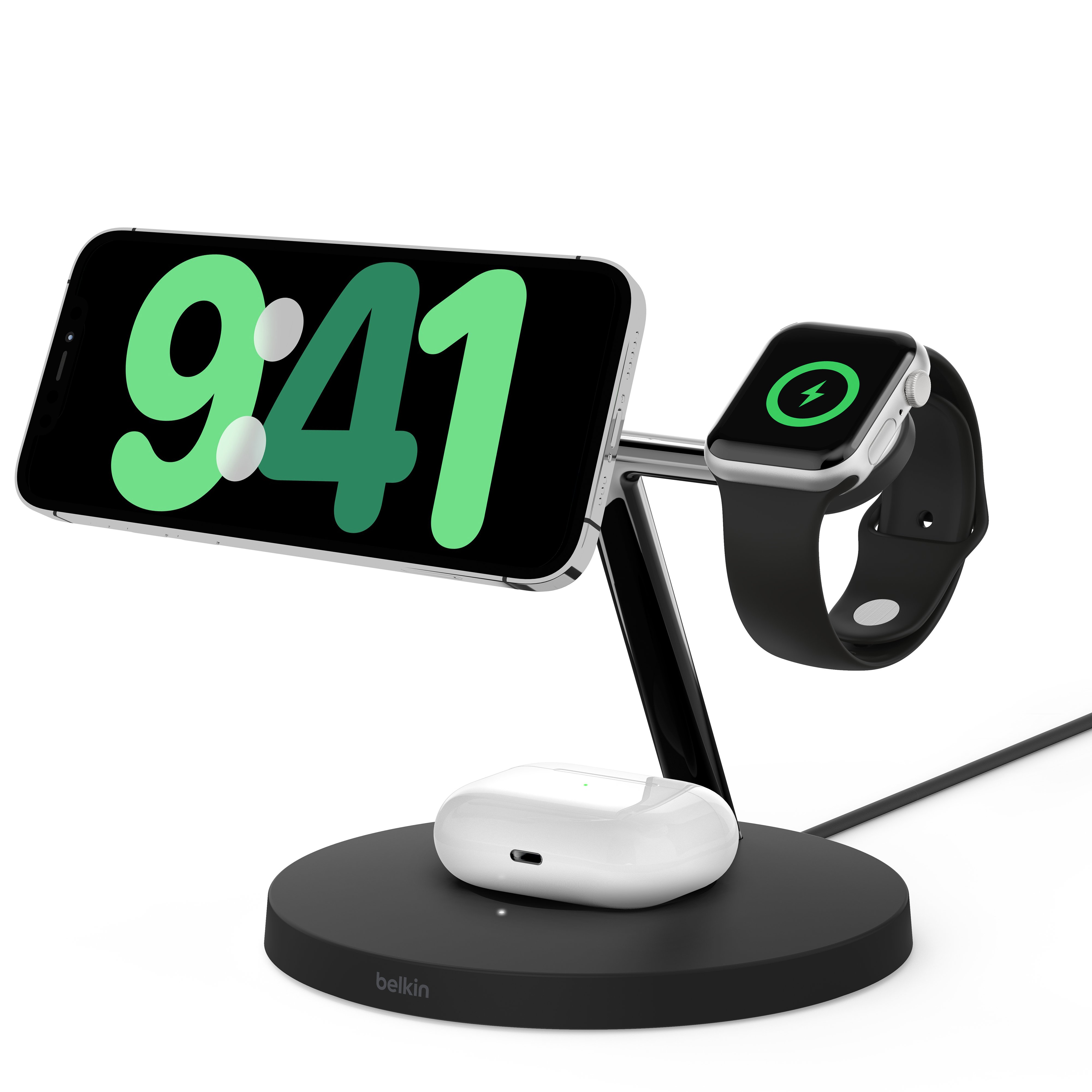 Belkin Boost Charge Pro 3-in-1 Magnetic Wireless Charging Stand with Qi2 15W - Black