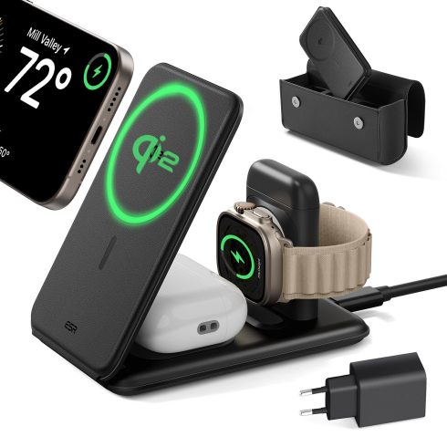 ESR Qi2 3-in-1 Travel Wireless Charging Set - Black