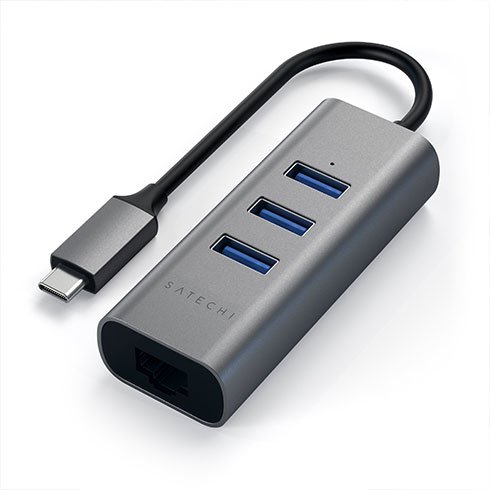 Satechi USB-C 3 USB 3.0 Port Hub & Ethernet Port - Space Gray Aluminium