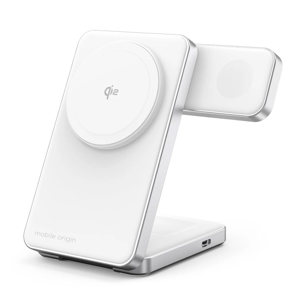 Mobile Origin Qi2 CompactStand 3-in-1 - White/Silver