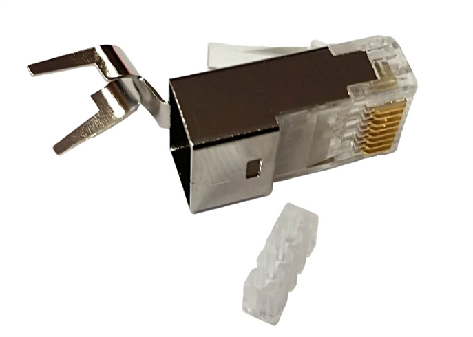 Tienený konektor STP RJ45-8p8c, 50µ" Au, drôt lanko, skladaný, Cat6A, (100ks)