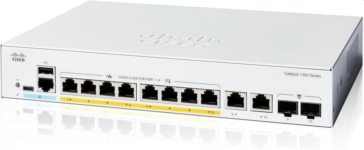 Cisco Catalyst switch C1300-8FP-2G (8xGbE,2xGbE/SFP combo,8xPoE+,120W,fanless) - REFRESH