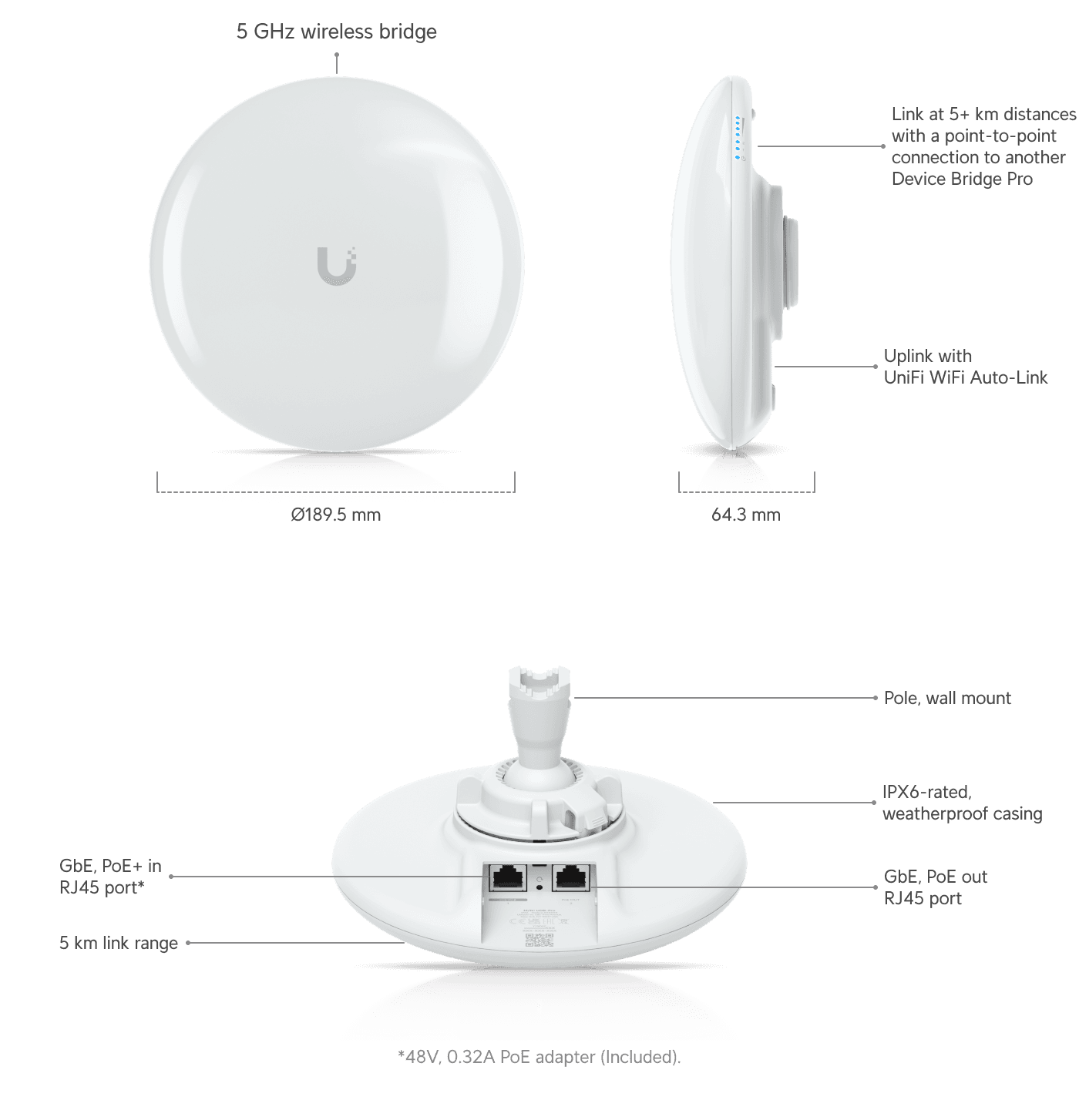 Ubiquiti UniFi Device Bridge Pro  WiFi5 866Mbps (UniFi client) až 5km