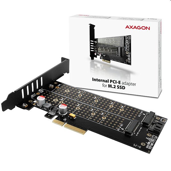 AXAGON PCEM2-D, PCIe x4 - M.2 NVMe M-key + SATA B-key slot adaptér, vr. LP