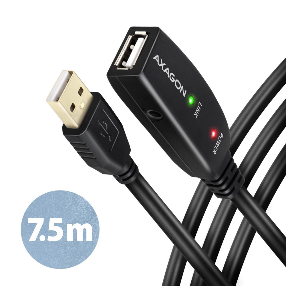 AXAGON ADR-207, USB 2.0 A-M -> A-F aktívny predlžovací / repeater kábel, 7.5m