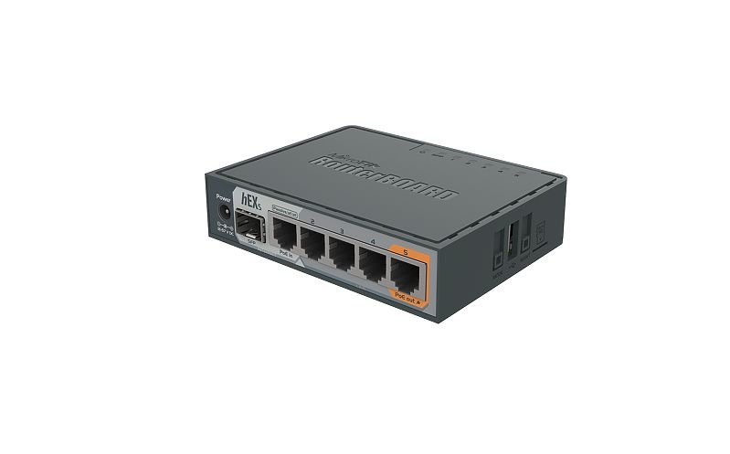 MIKROTIK RouterBOARD hEX S + L4 (880MHz, 256 MB RAM, 5xGLAN, 1x SFP, switch, plastic case, zdroj)