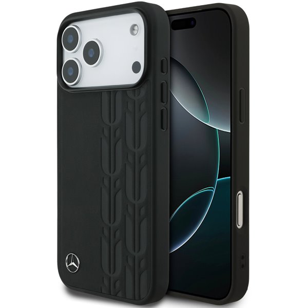 Mercedes Leather Laurel Leaves MagSafe Zadný Kryt pre iPhone 17 Pro Max čierny