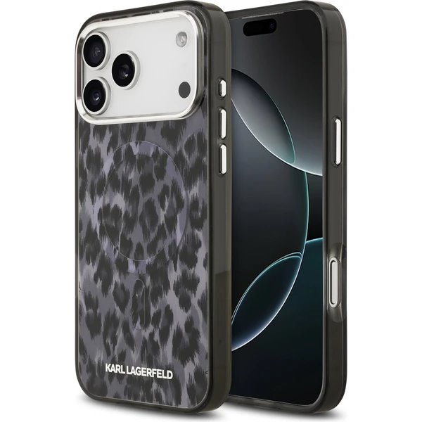 Karl Lagerfeld IML Leopard MagSafe kryt iPhone 17 Pro šedá