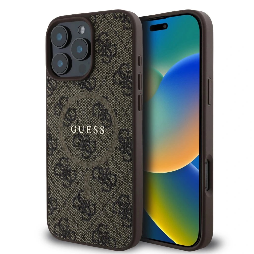 Guess PU Leather 4G Colored Ring MagSafe kryt iPhone 16 Pro Max hnedý